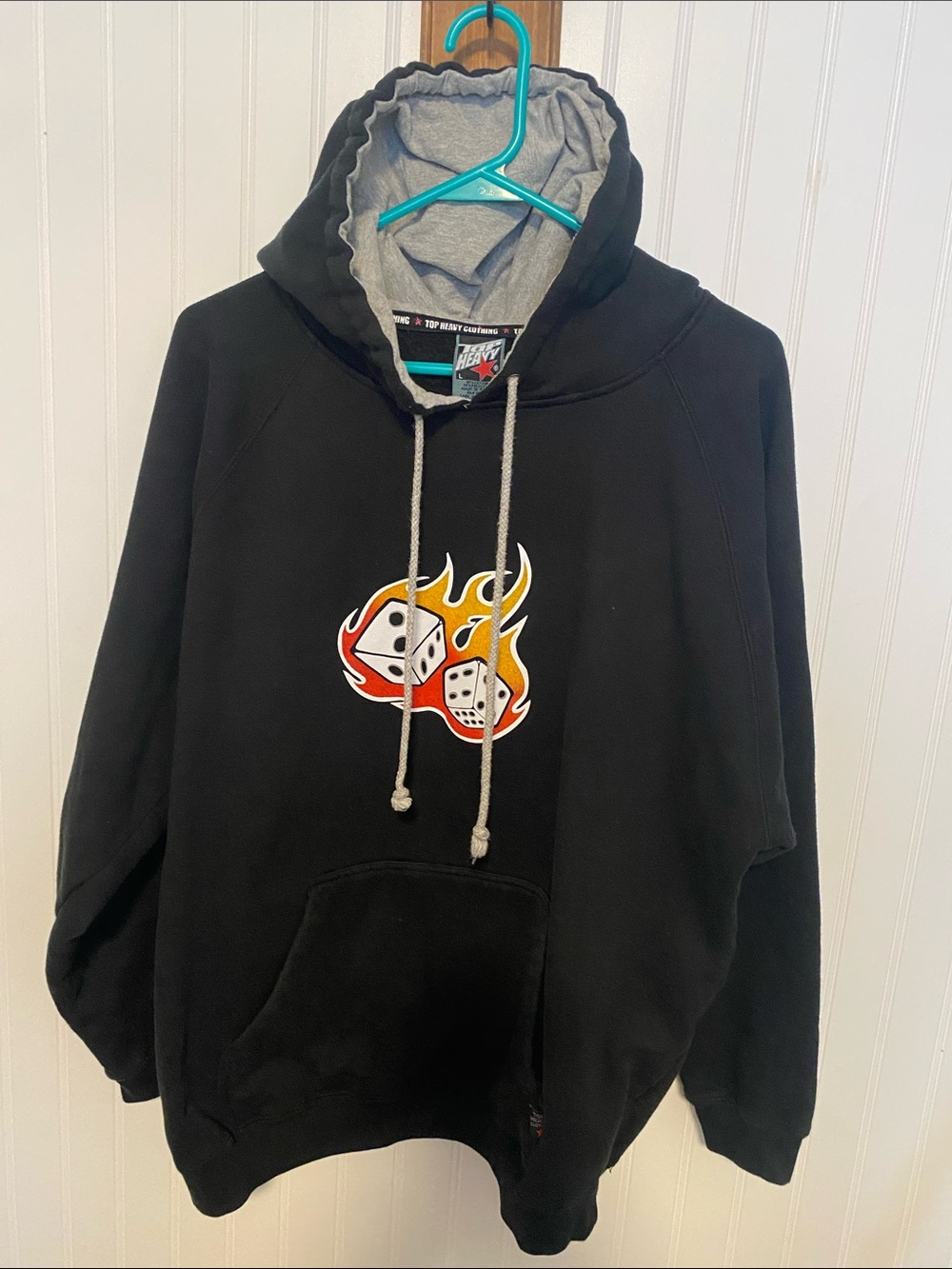 Top Heavy Clothing Hoodie Size Large Flaming Dice Y2K Style Streetwear Size L